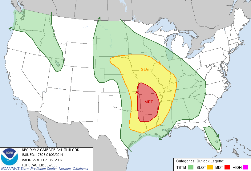Moderate Risk area for Sunday, April 27
