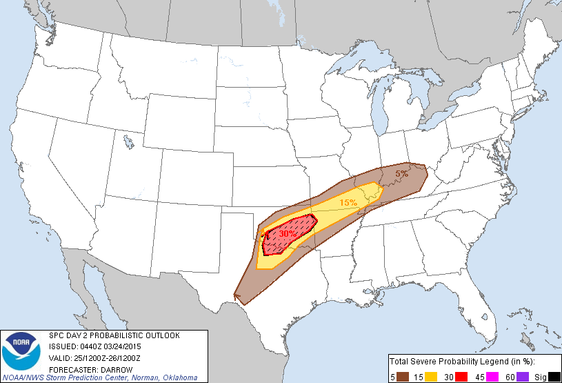 Severe storm outlook for Wednesday (NWS 3/24/15, 12:15 am)