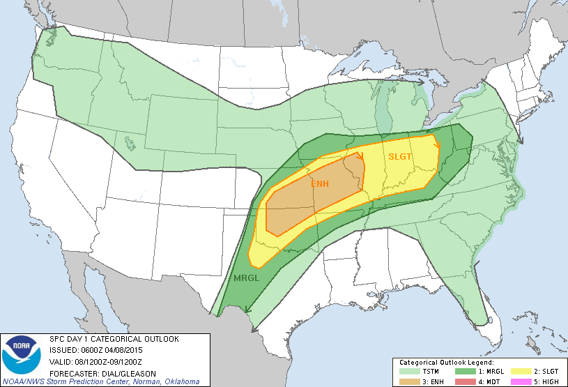 Outlook for today (NWS, 6:39 AM)