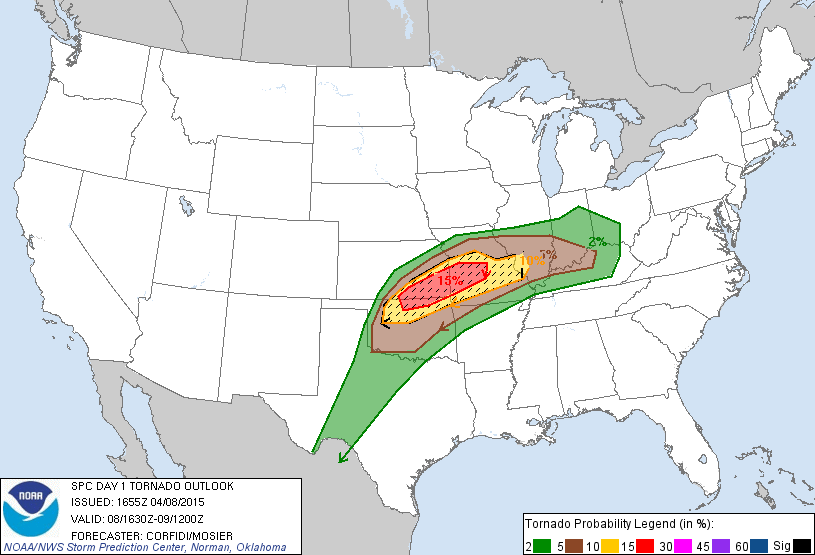 Today's updated outlook.  Moderate risk for tornadoes.  (NWS, 12:00 pm)