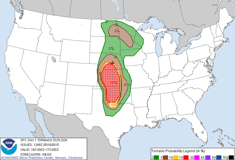 Updated tornado outlook for today (SPC 0800)
