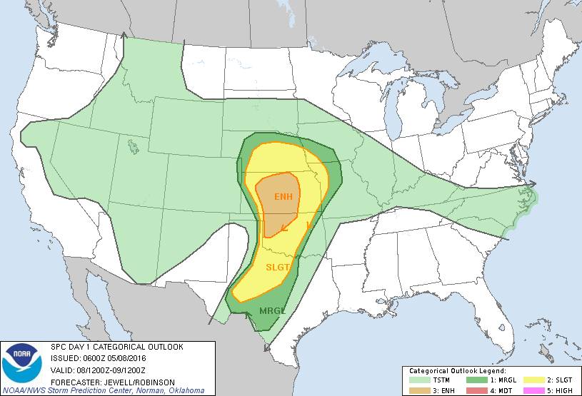 SPC outlook this morning showing the enhanced area of concern